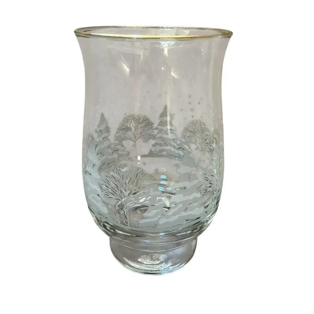 Vintage Set Of 6 Libbey Arby’s Clear Etched Snowy Forest Tumblers Gold Rim